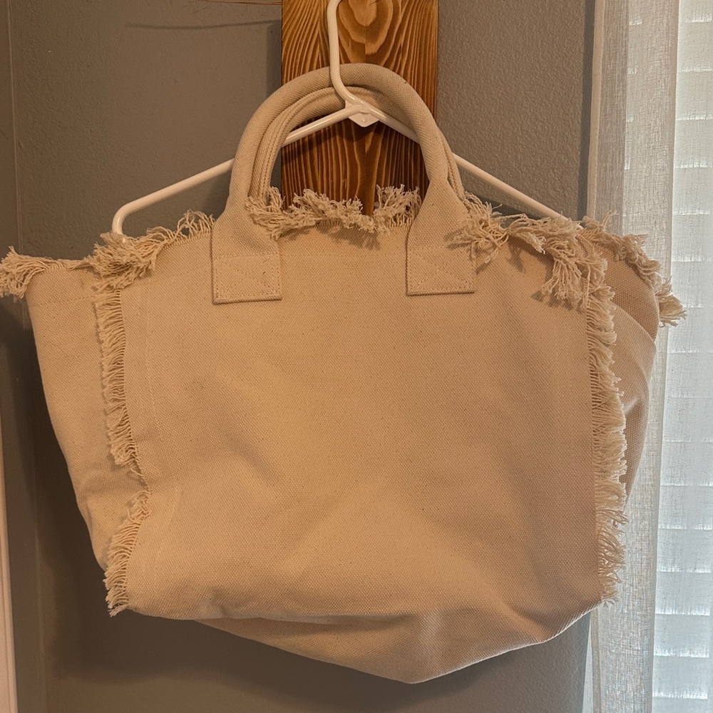 Fringed Cream Tote Bag